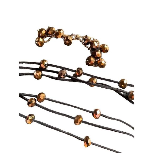 Bronze Disco Ball three strand layered necklace with matching bracelet set - Picture 5 of 5